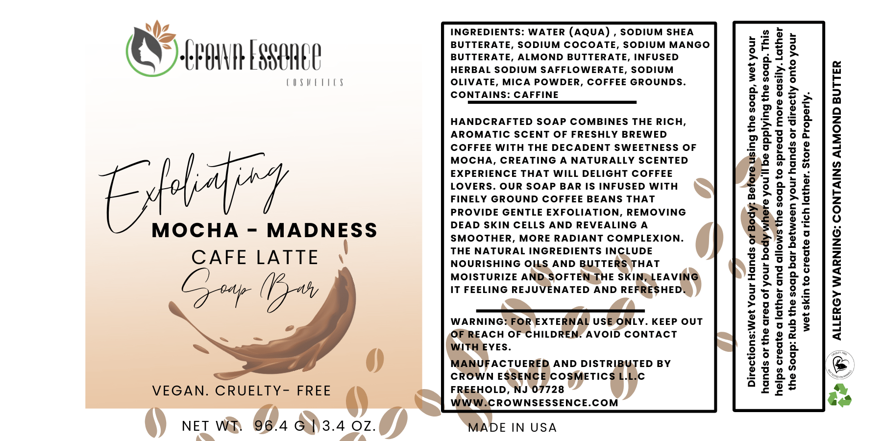 Exfoliating Mocha - Madness Cafe Latte Soap Bar - Crown Essence Cosmetics