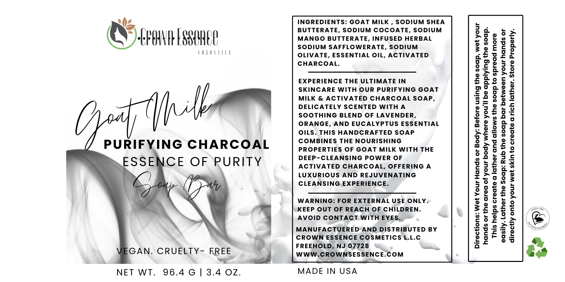 Goat Milk Purifying Charcoal Essence of Purity Soap Bar - Crown Essence Cosmetics
